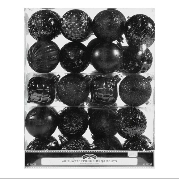 Holiday Time 40 Count Black Gothic Shatterproof Christmas Halloween Ornament Set - Picture 1 of 1